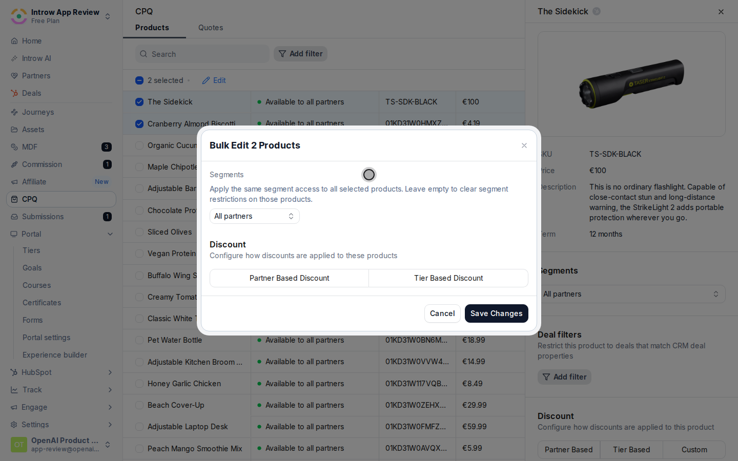 Set the shared visibility and discount