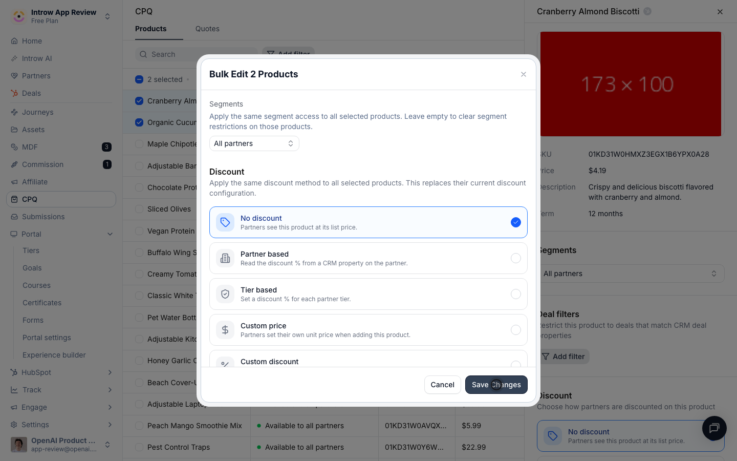 Save Changes writes the same configuration to all selected products at once.