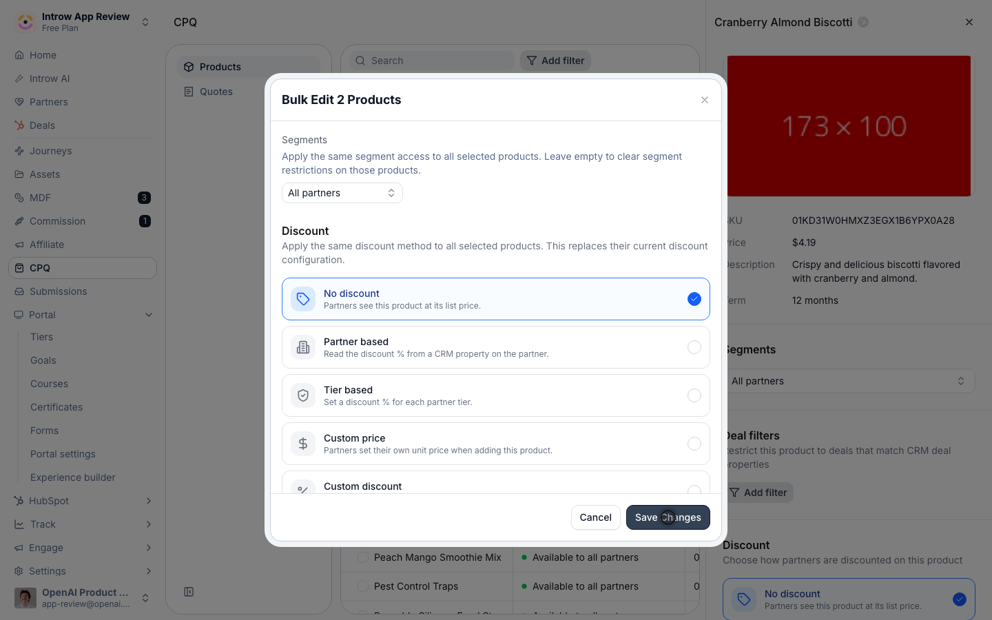 Save Changes writes the same configuration to all selected products at once.