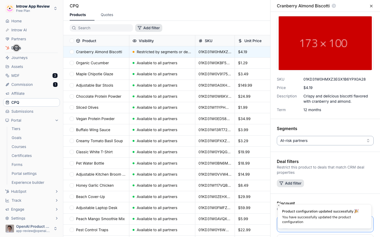 Optionally add deal filters so the product only shows on deals that match, for example a specific region or product line.