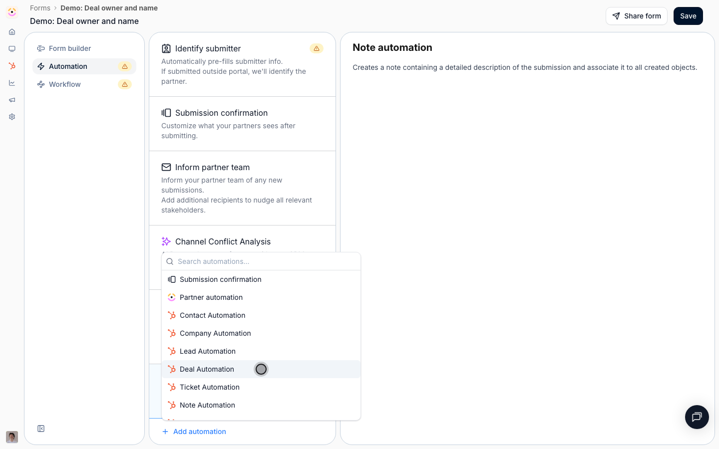 Add the Deal automation