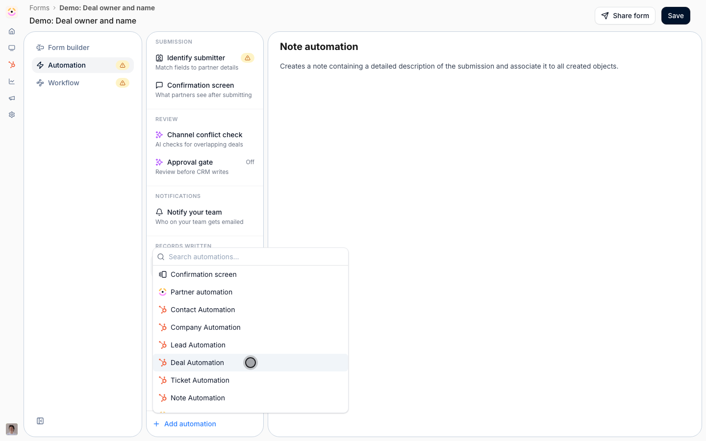 Add the Deal automation