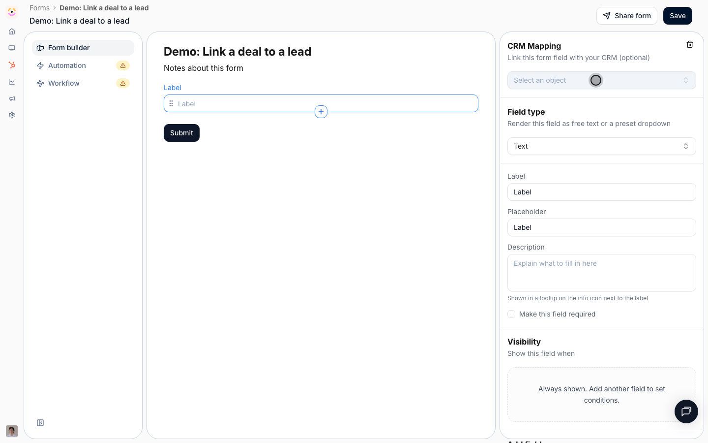 Add a lead picker: open the CRM object