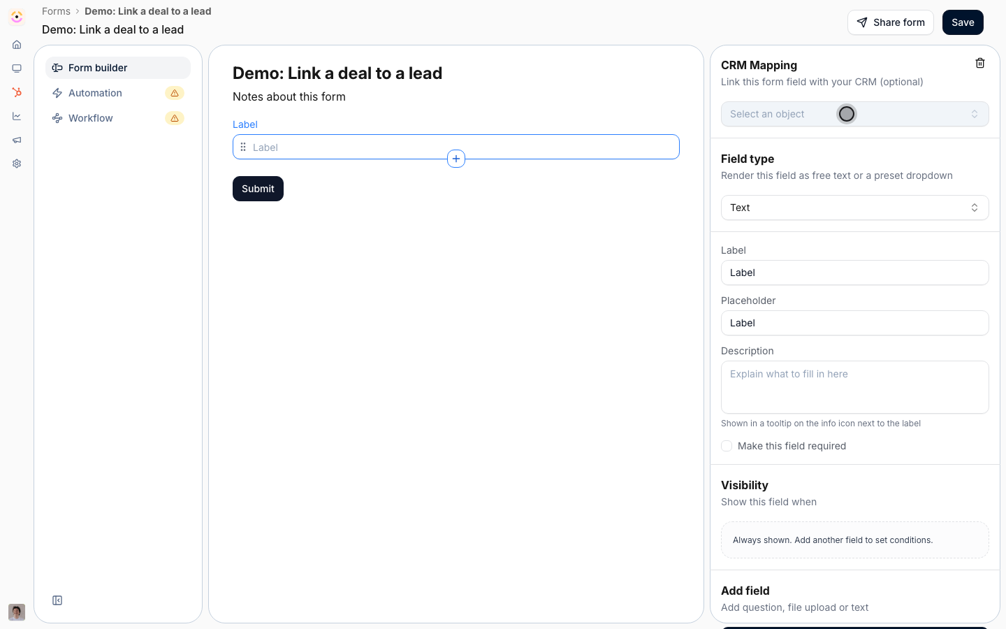 Add a lead picker: open the CRM object