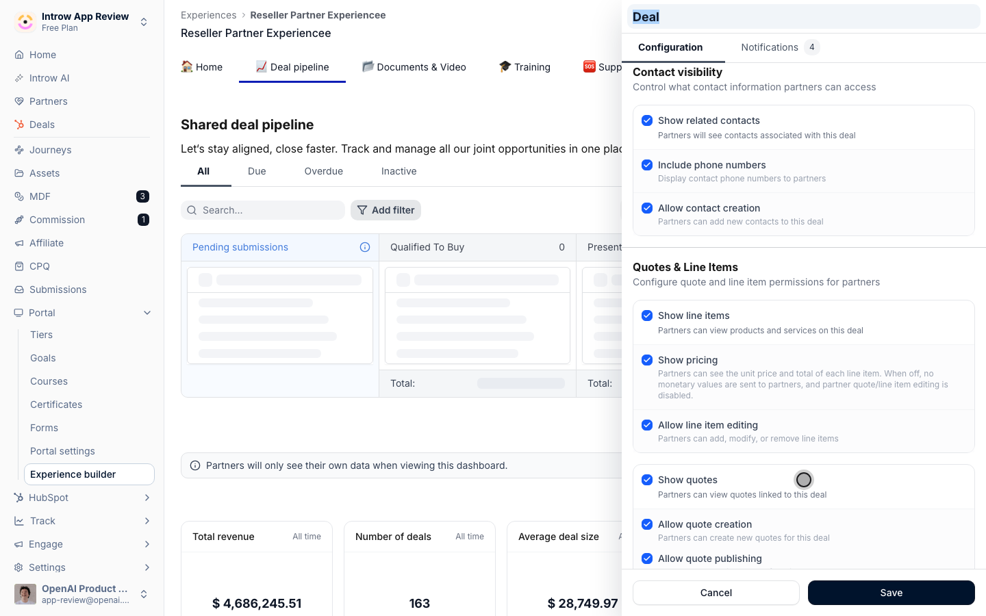 Then the quote ladder: see quotes, create them from the deal's line items, and publish them to the customer.