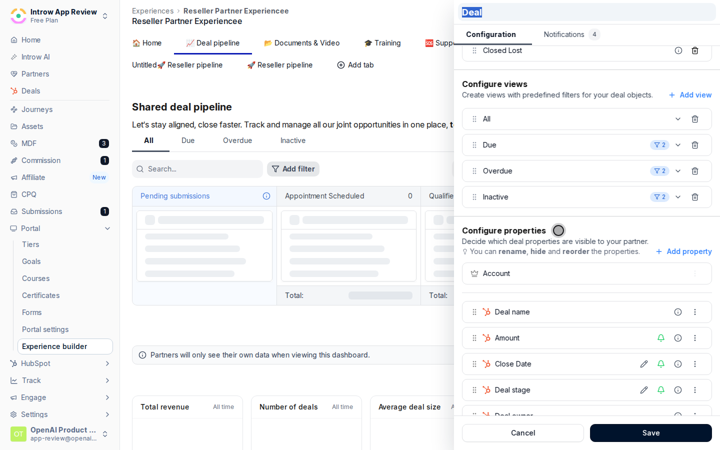 Open the deal embed properties