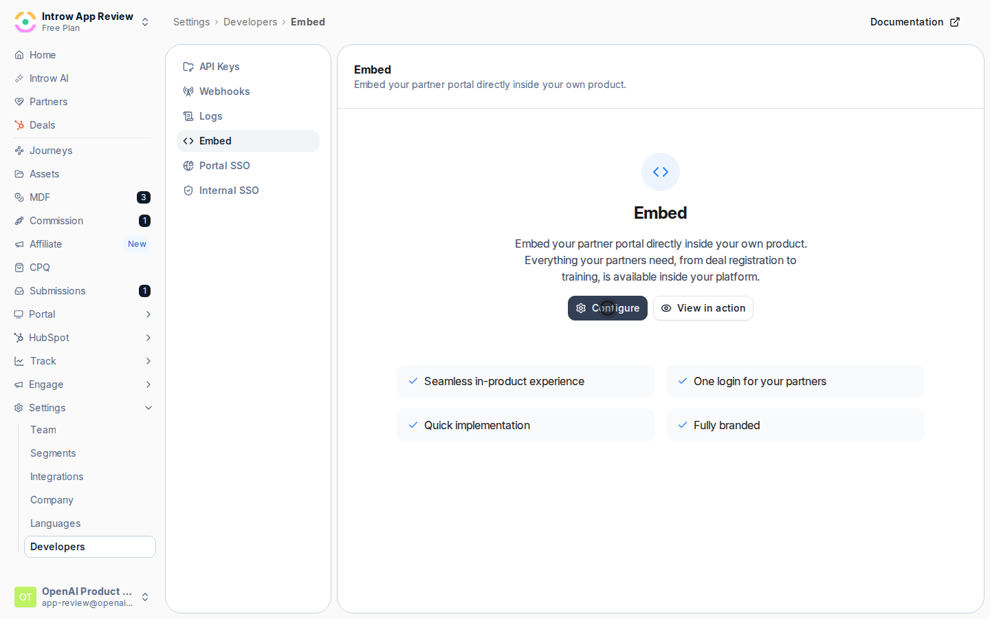 Open the embed setup