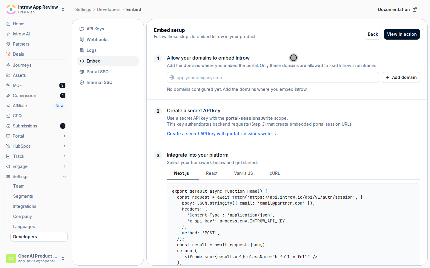 Allow the domains that can embed the portal