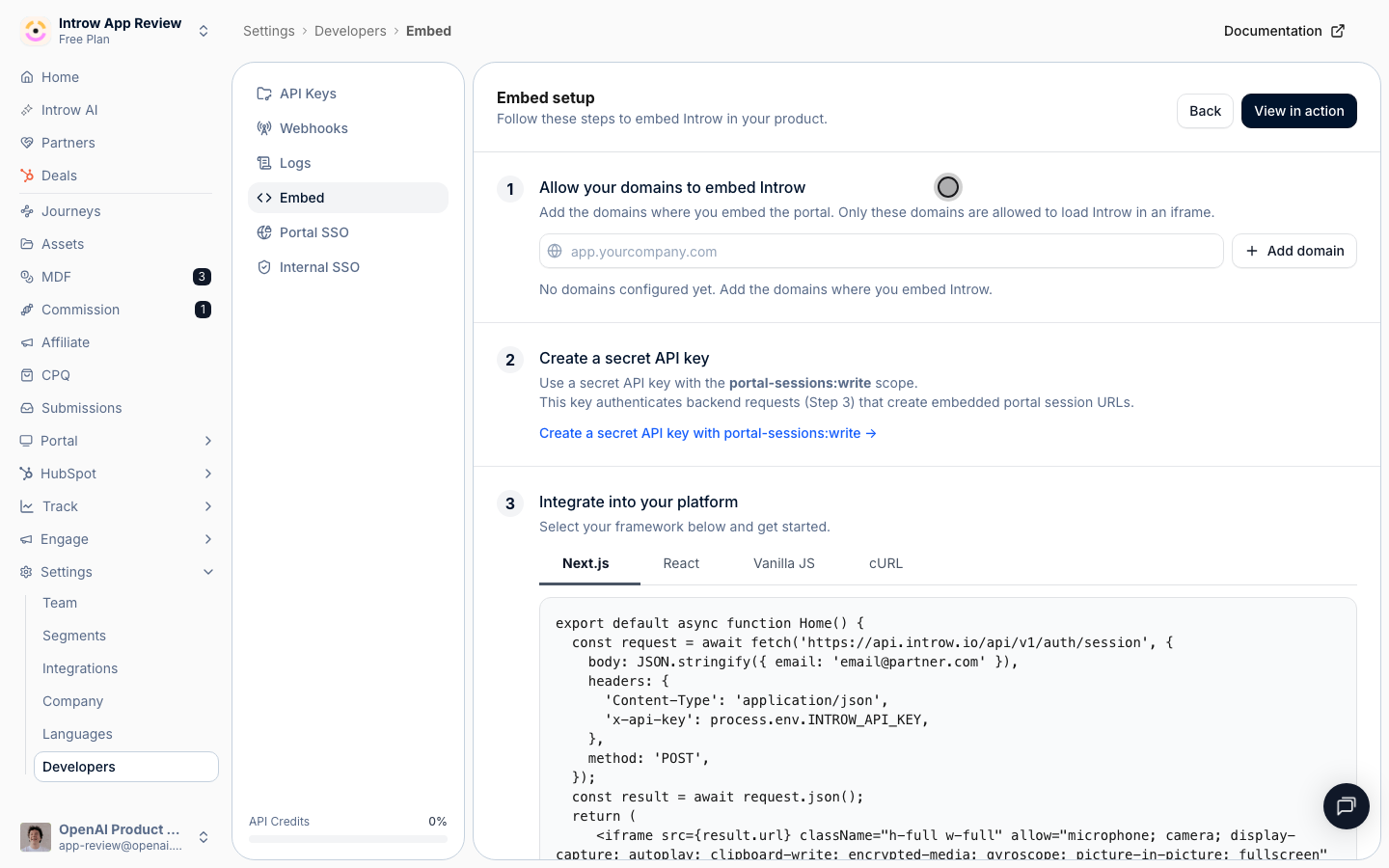 Add the domains permitted to embed the portal so only your own sites can render it.