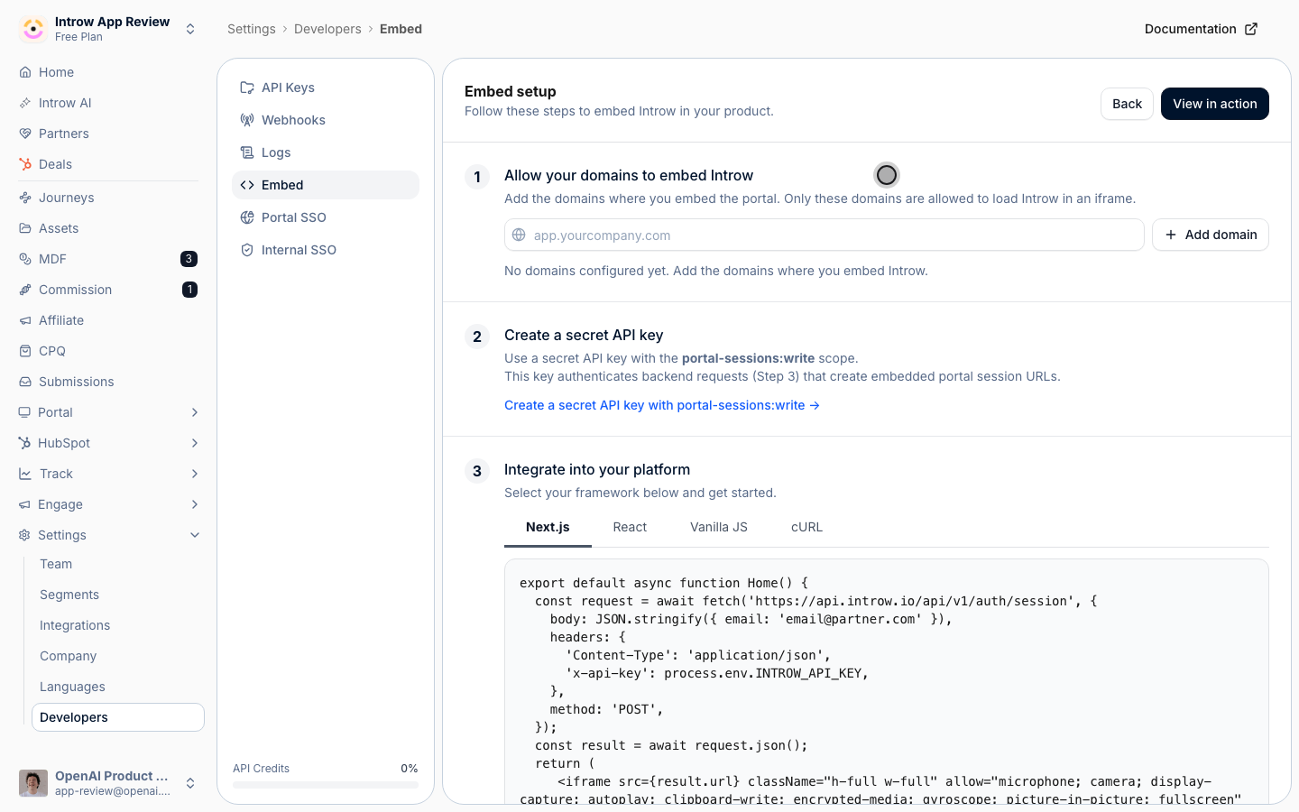 Add the domains permitted to embed the portal so only your own sites can render it.