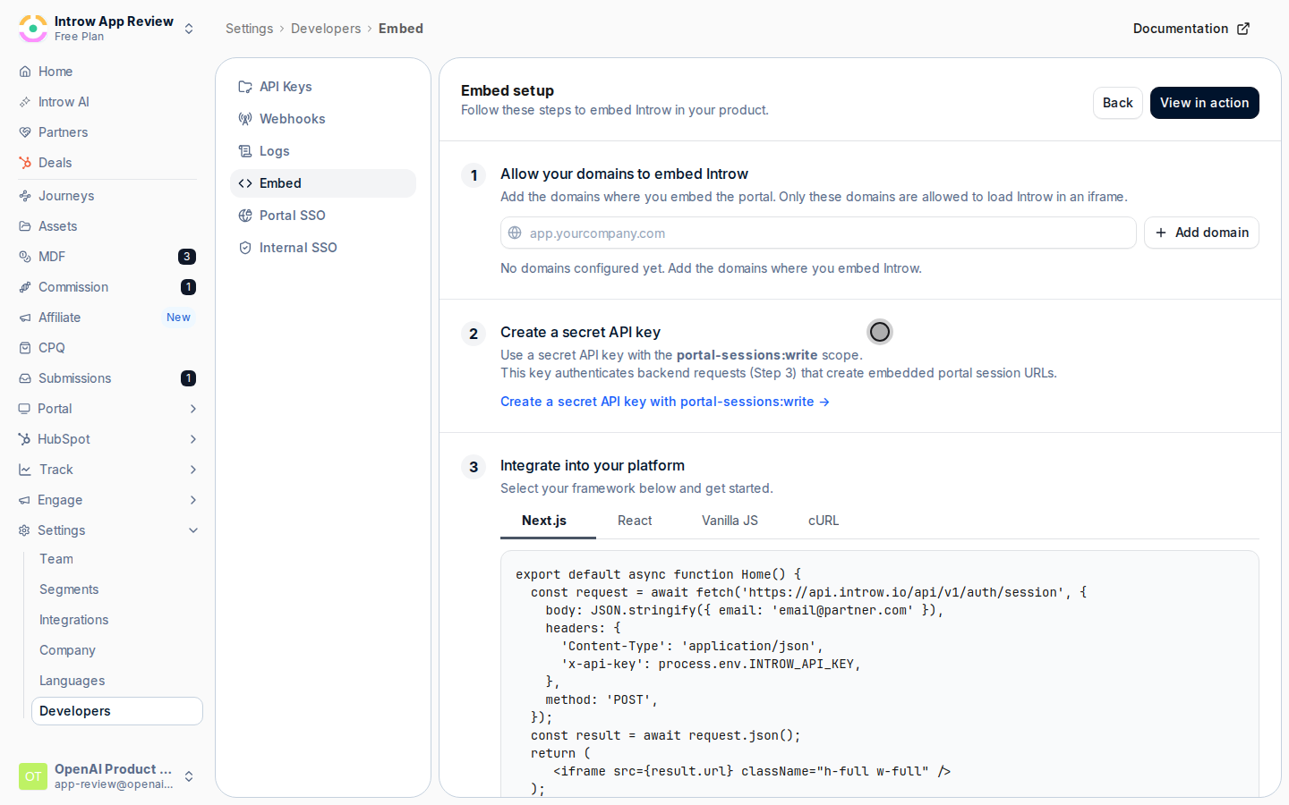 Create a portal-session API key