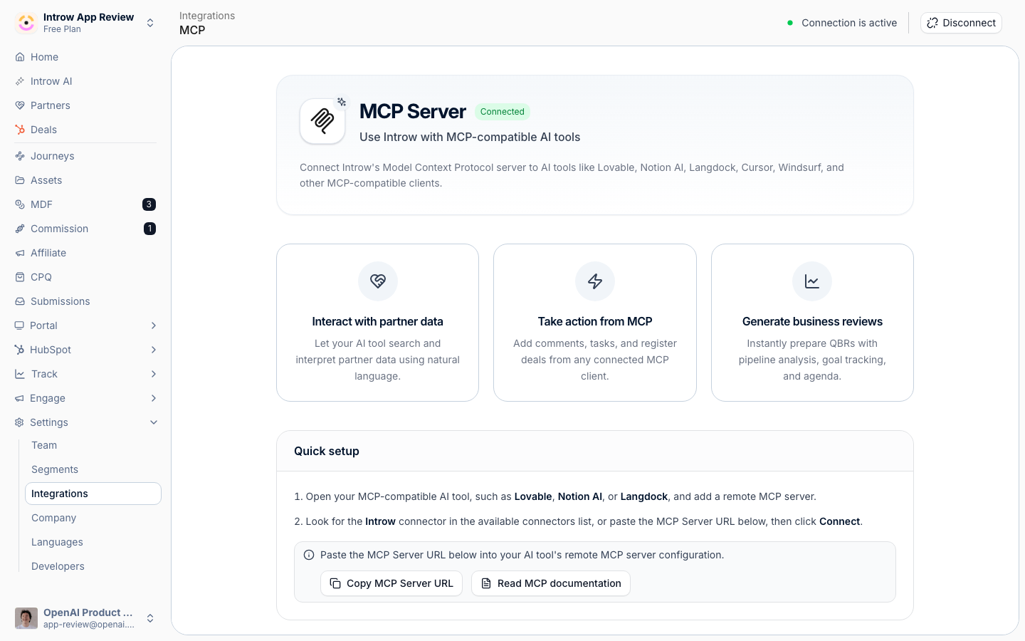 Open the MCP connector
