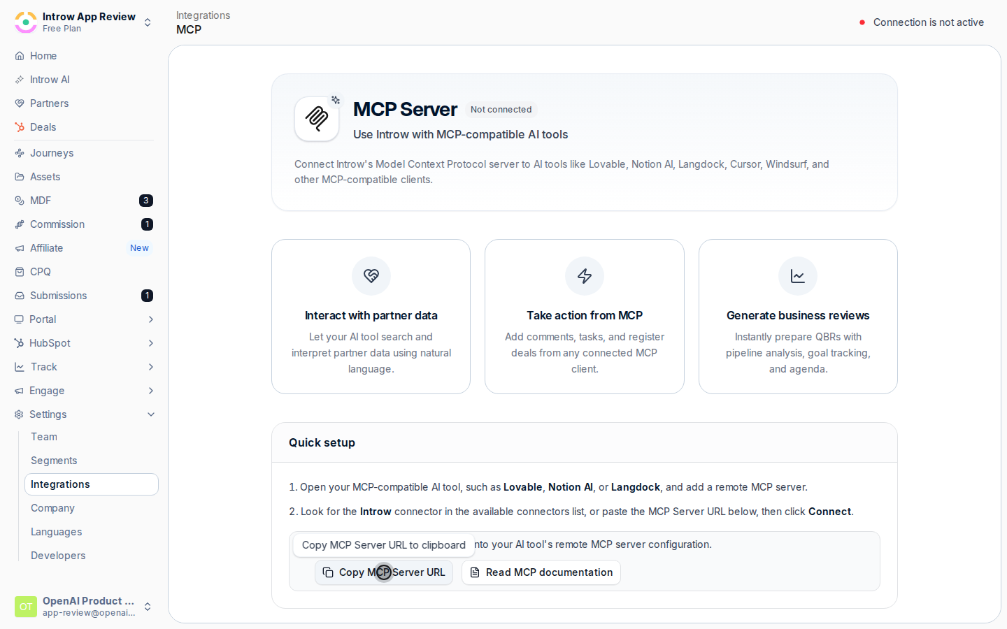 Copy the MCP Server URL