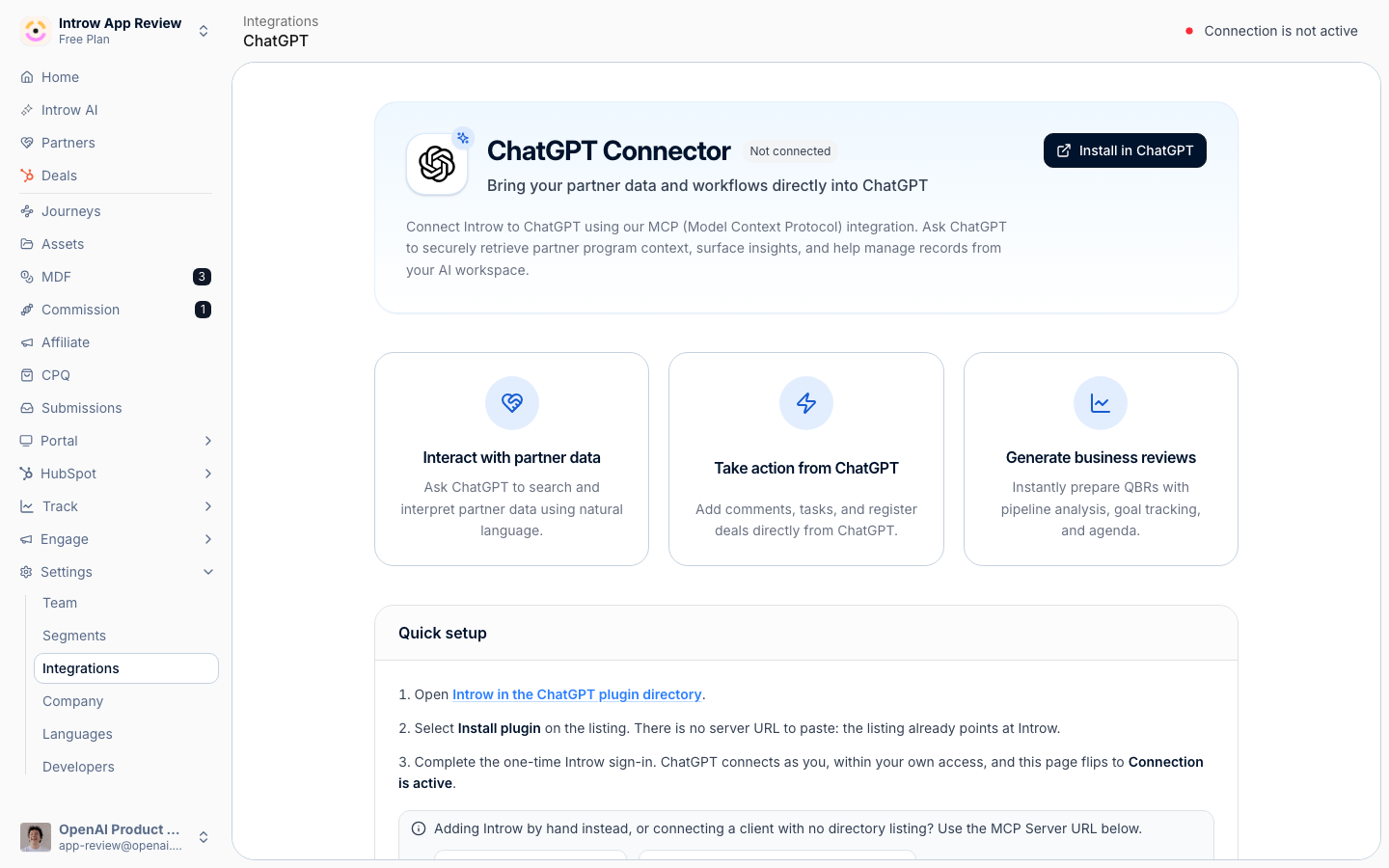 Open the ChatGPT connector