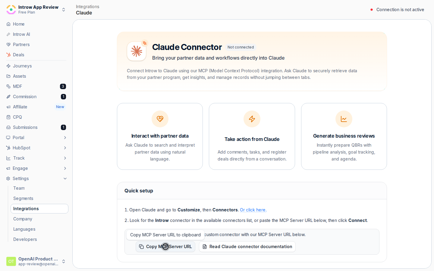 Copy the MCP Server URL