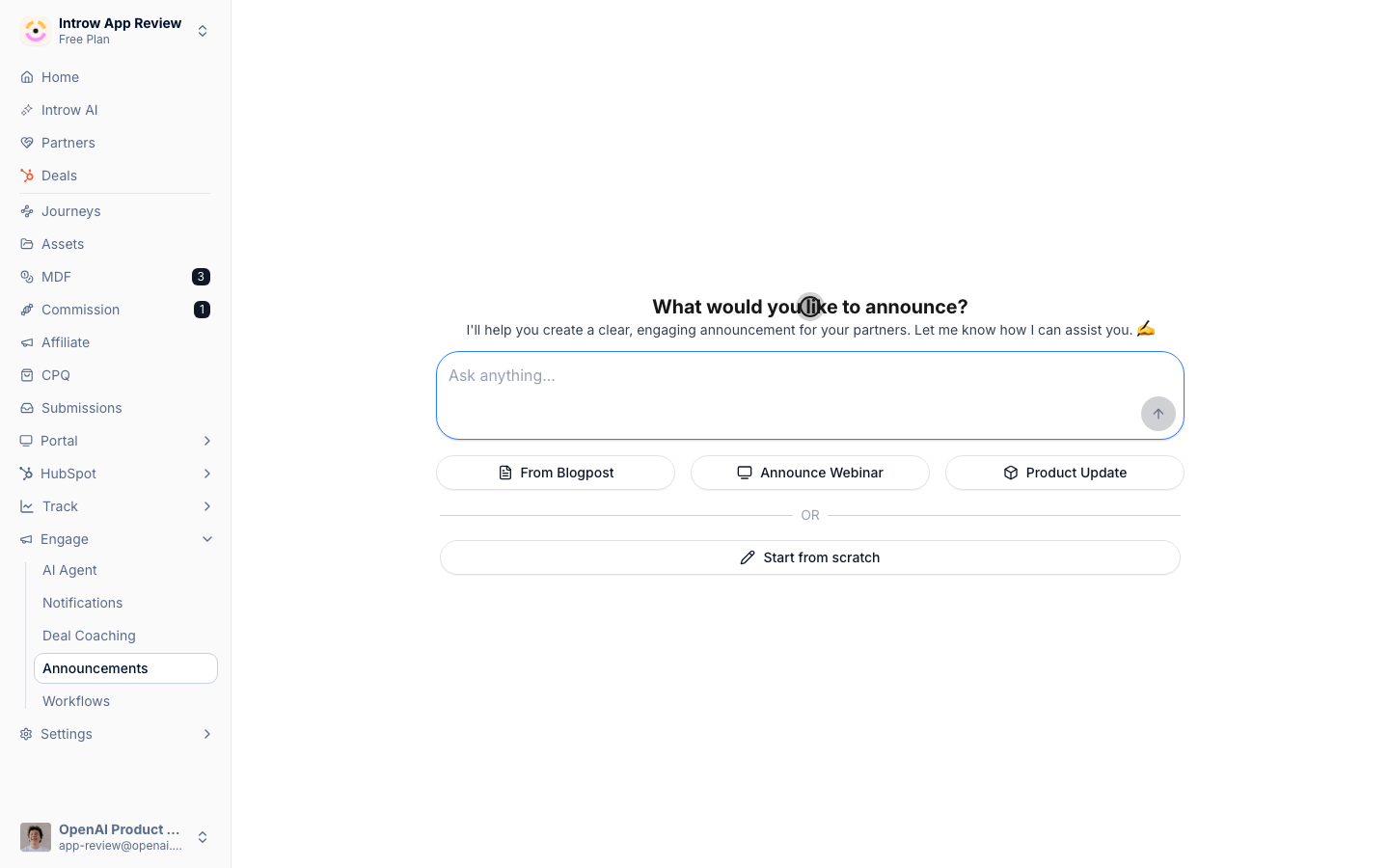 Pick a preset (Webinar, Product update, or Blog post) instead of writing from scratch.