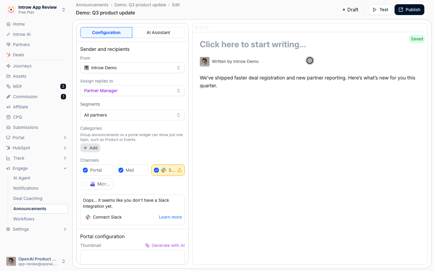 Write the update in your own voice; it saves as you type.