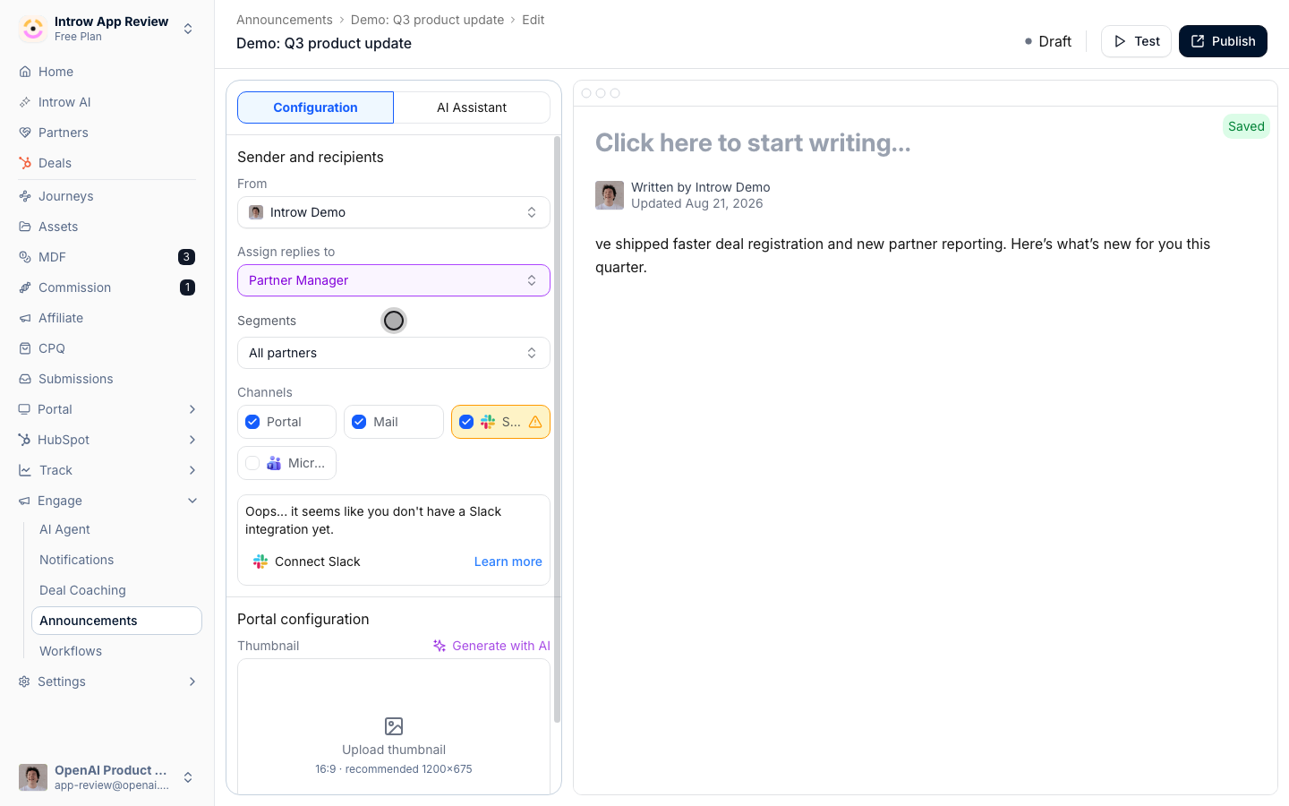 Scope the announcement to specific segments, or leave it to reach everyone.