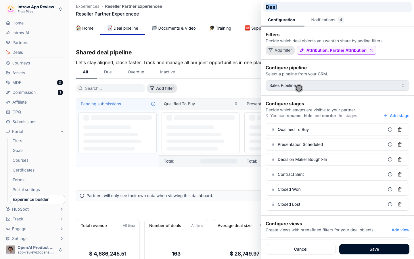 Configure the deal pipeline section