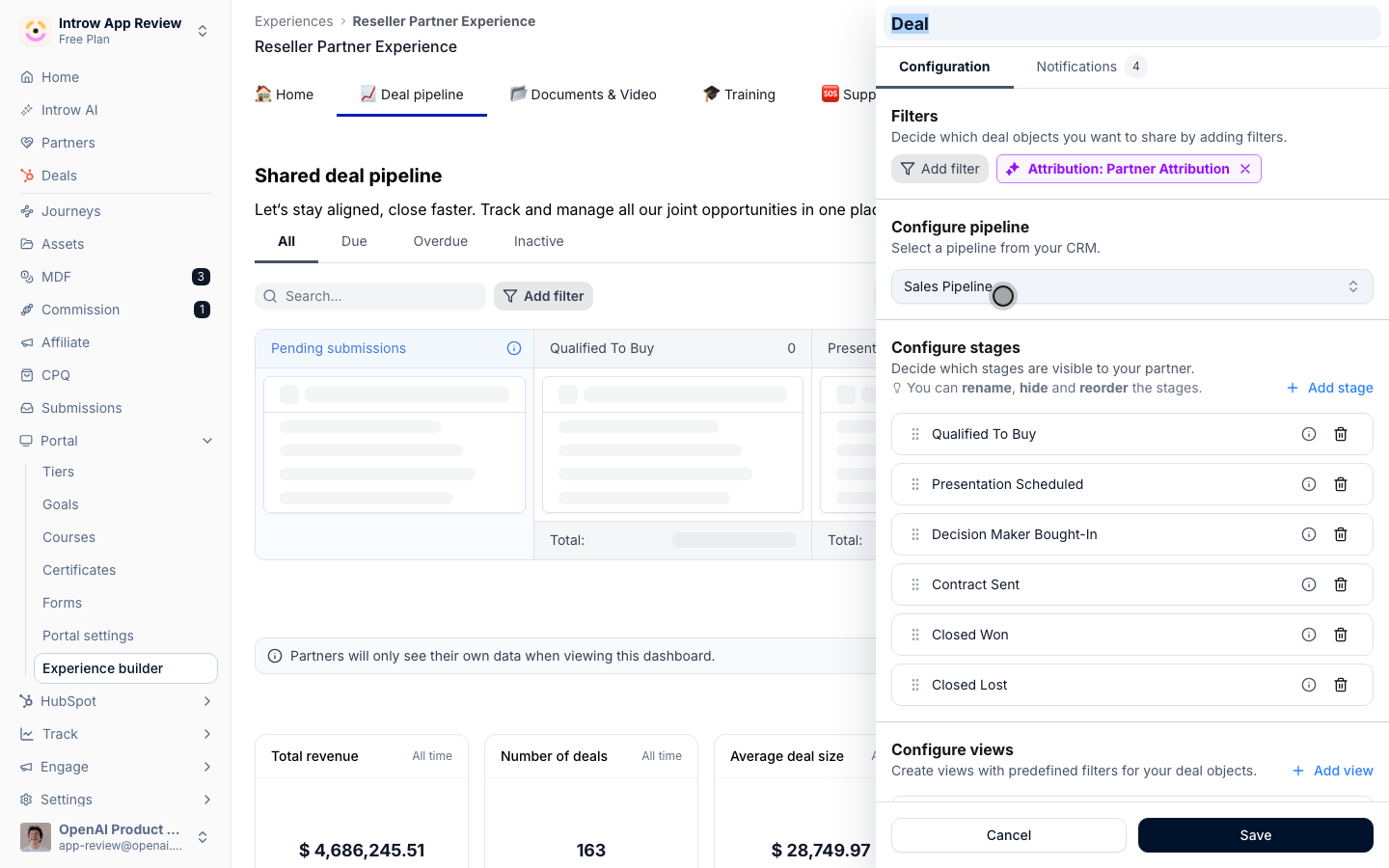 Configure the deal pipeline section