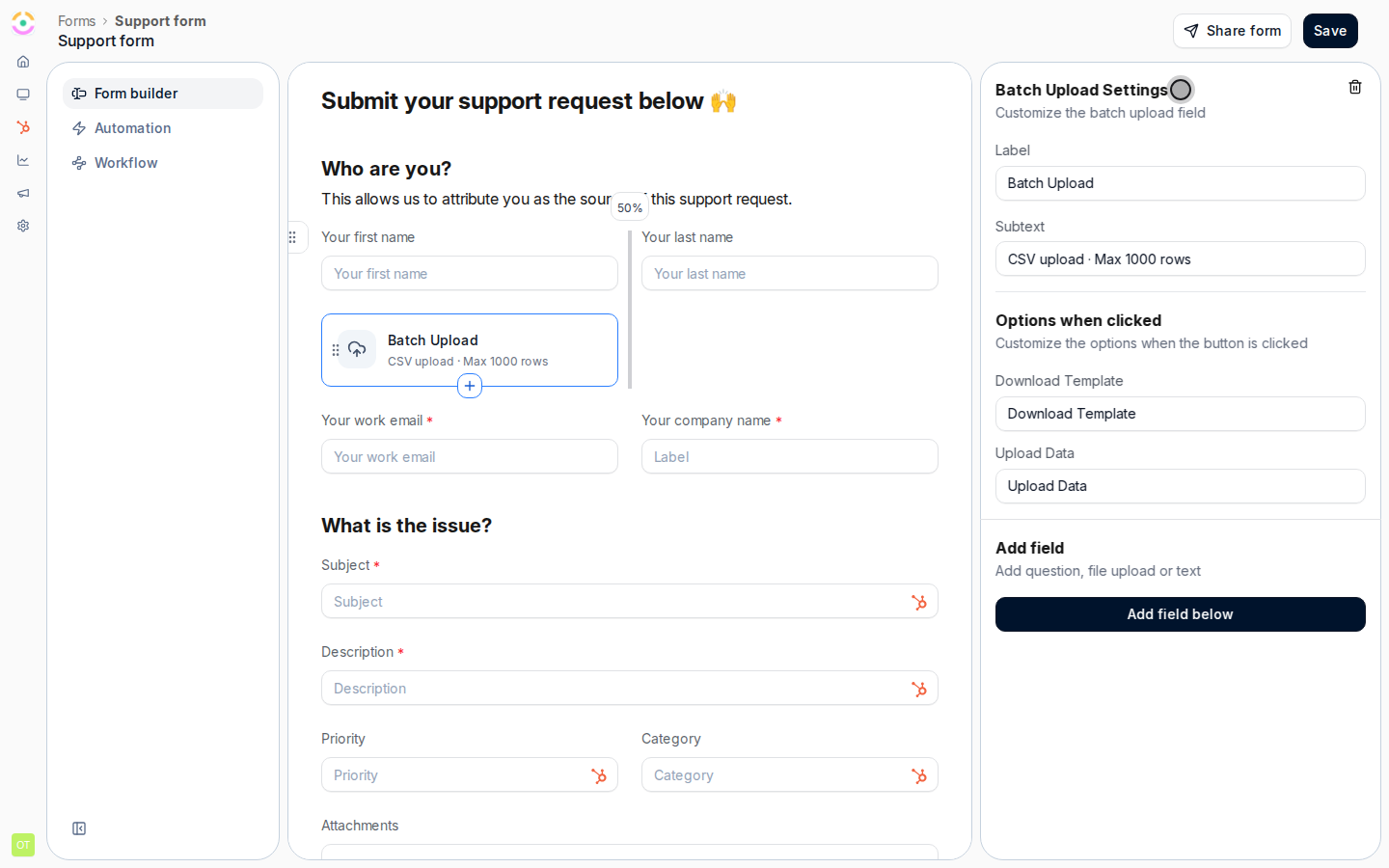 Configure the Batch Upload settings