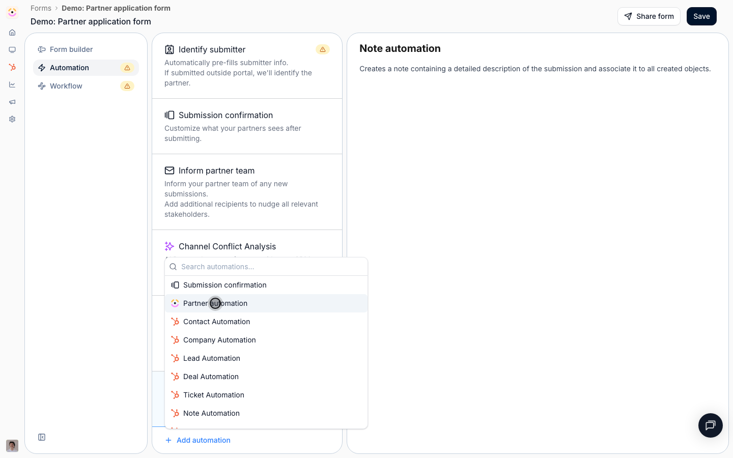 Add the Partner automation