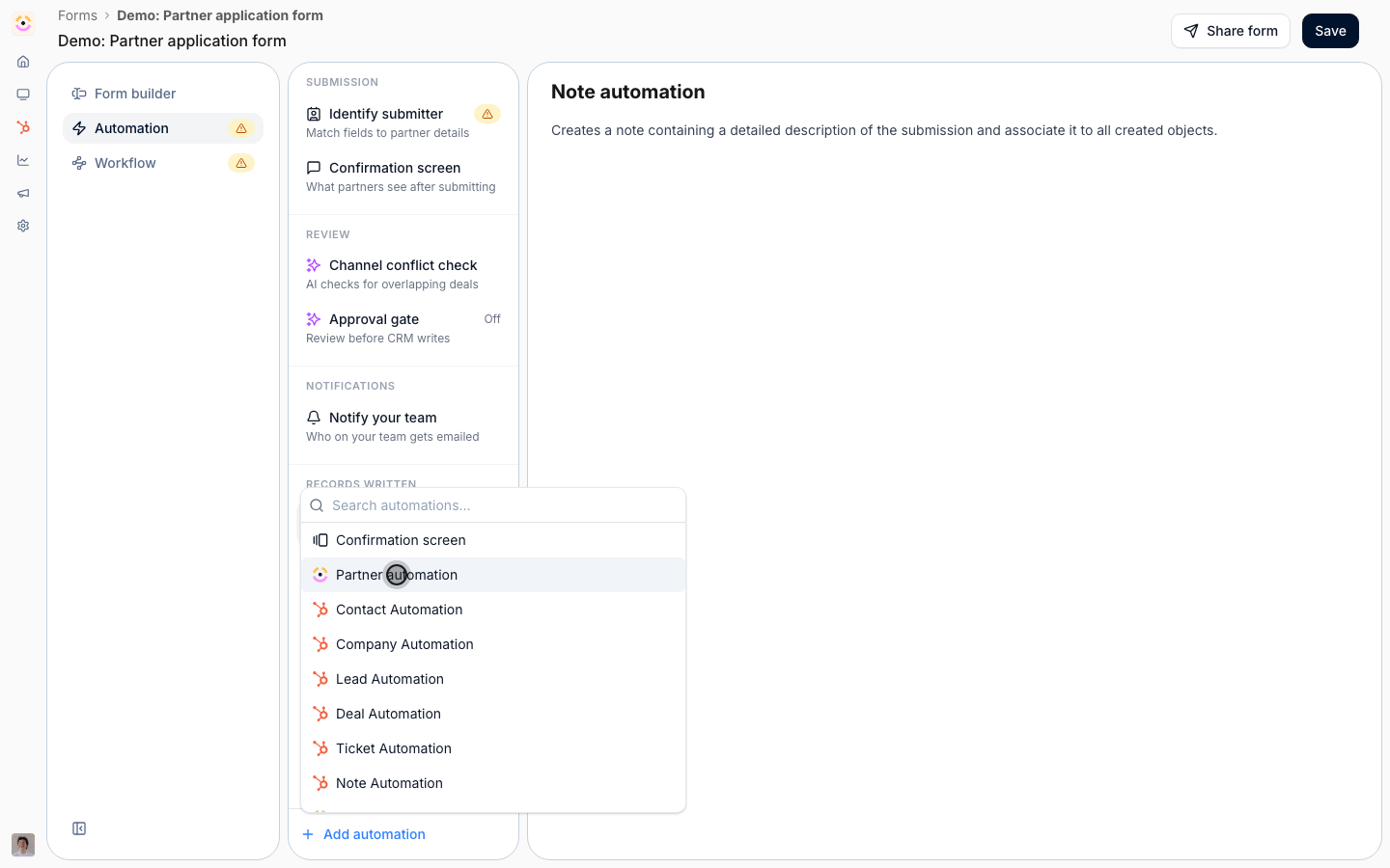 Add the Partner automation