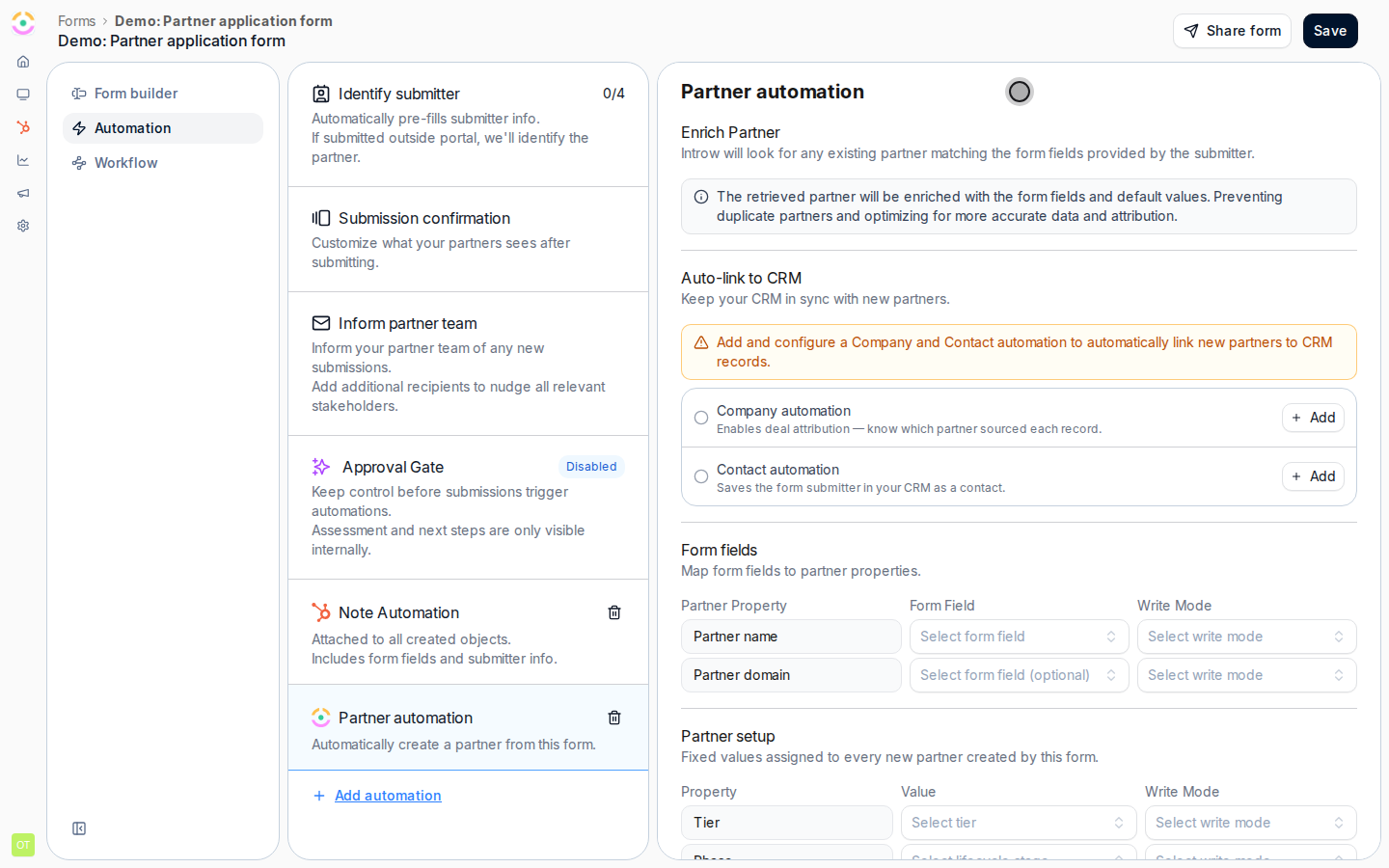 Enrich the partner and link CRM records