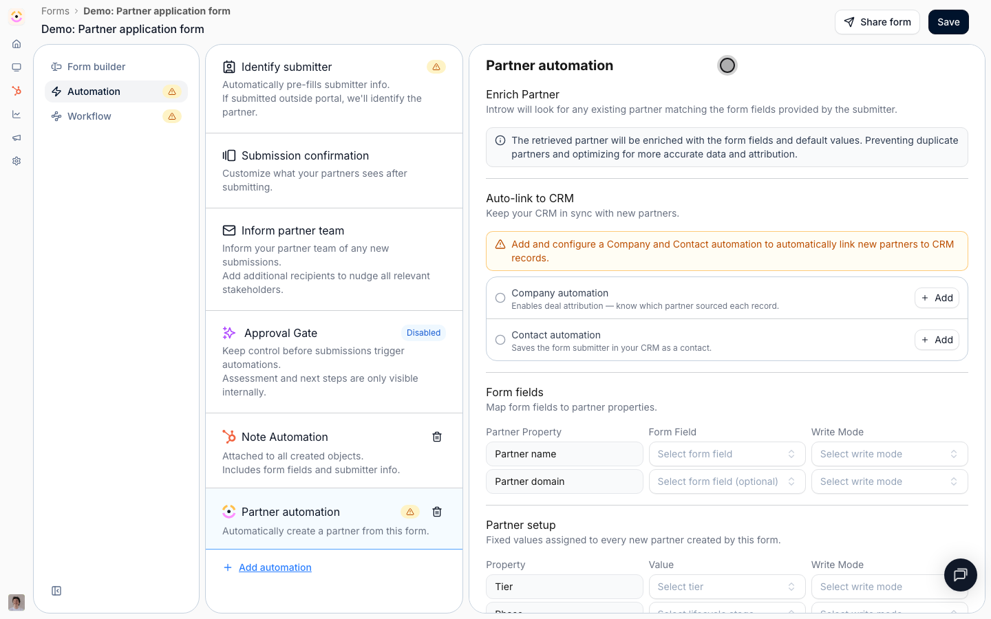 Enrich the partner and link CRM records