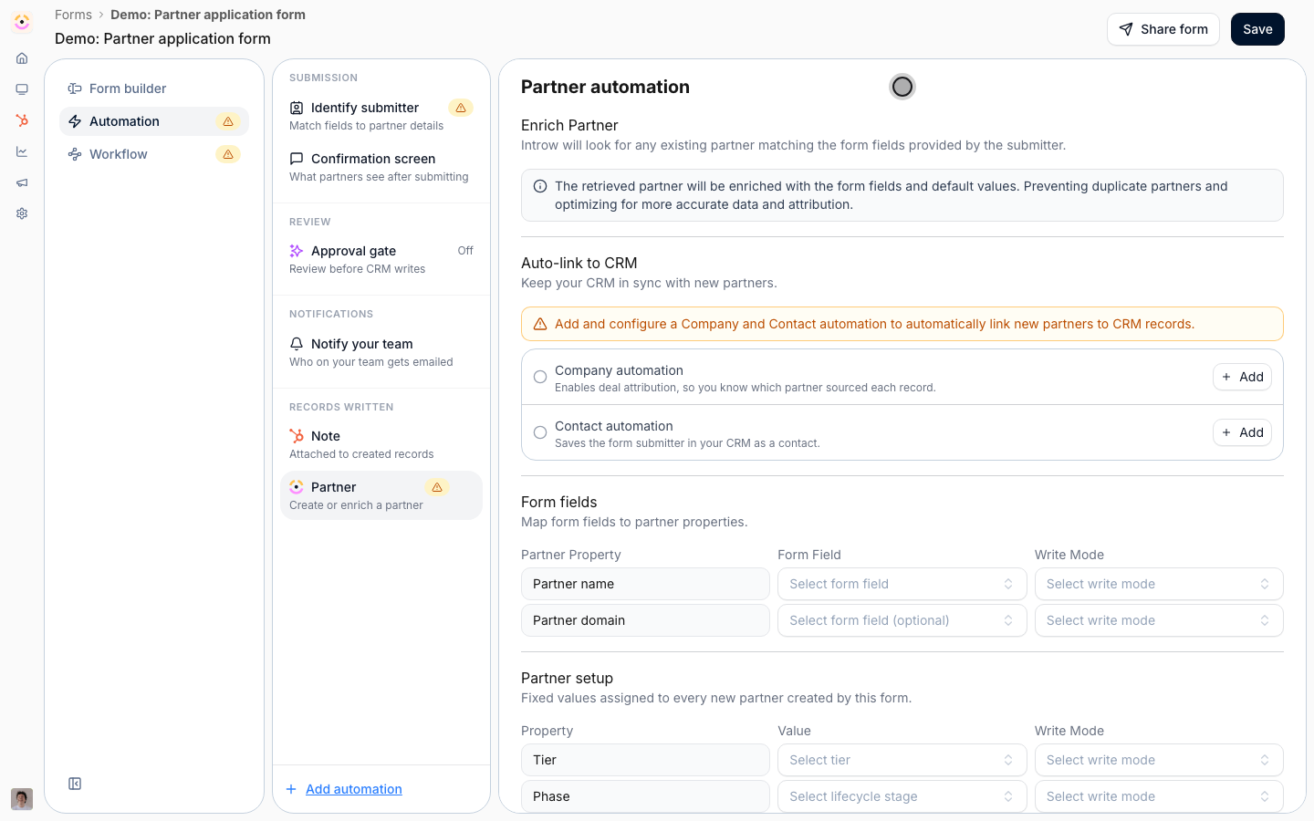 Enrich the partner and link CRM records