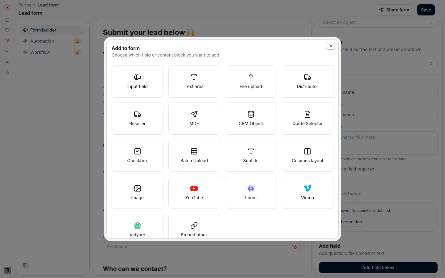 Add field, then Batch Upload: it accepts a CSV of many rows instead of one entry at a time.