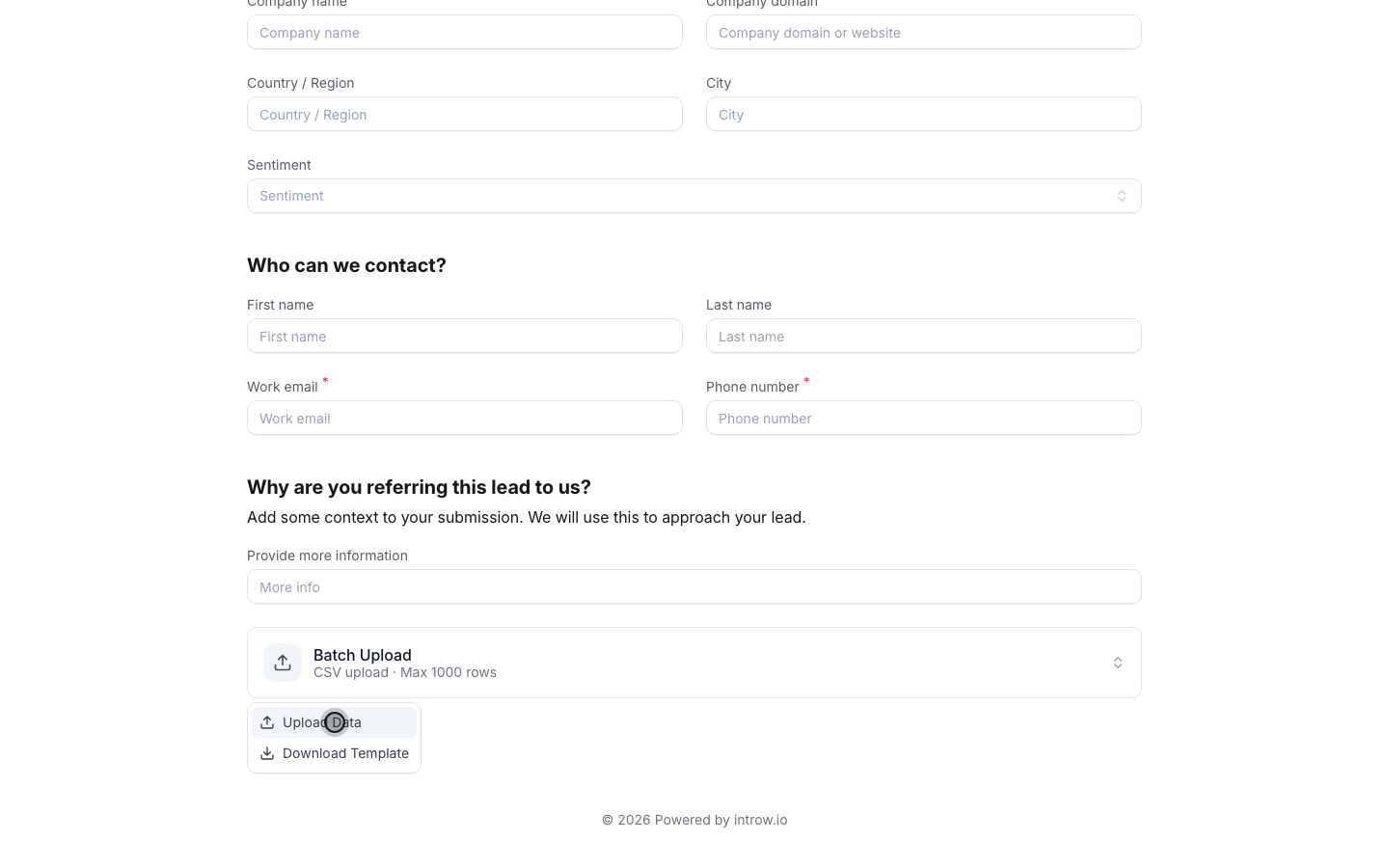 The partner uploads a CSV of many leads in one go.