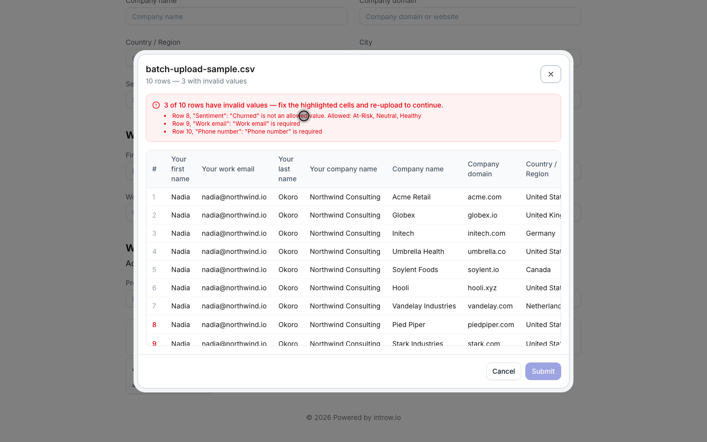 A value outside the shared options is rejected, and the message lists what is allowed.
