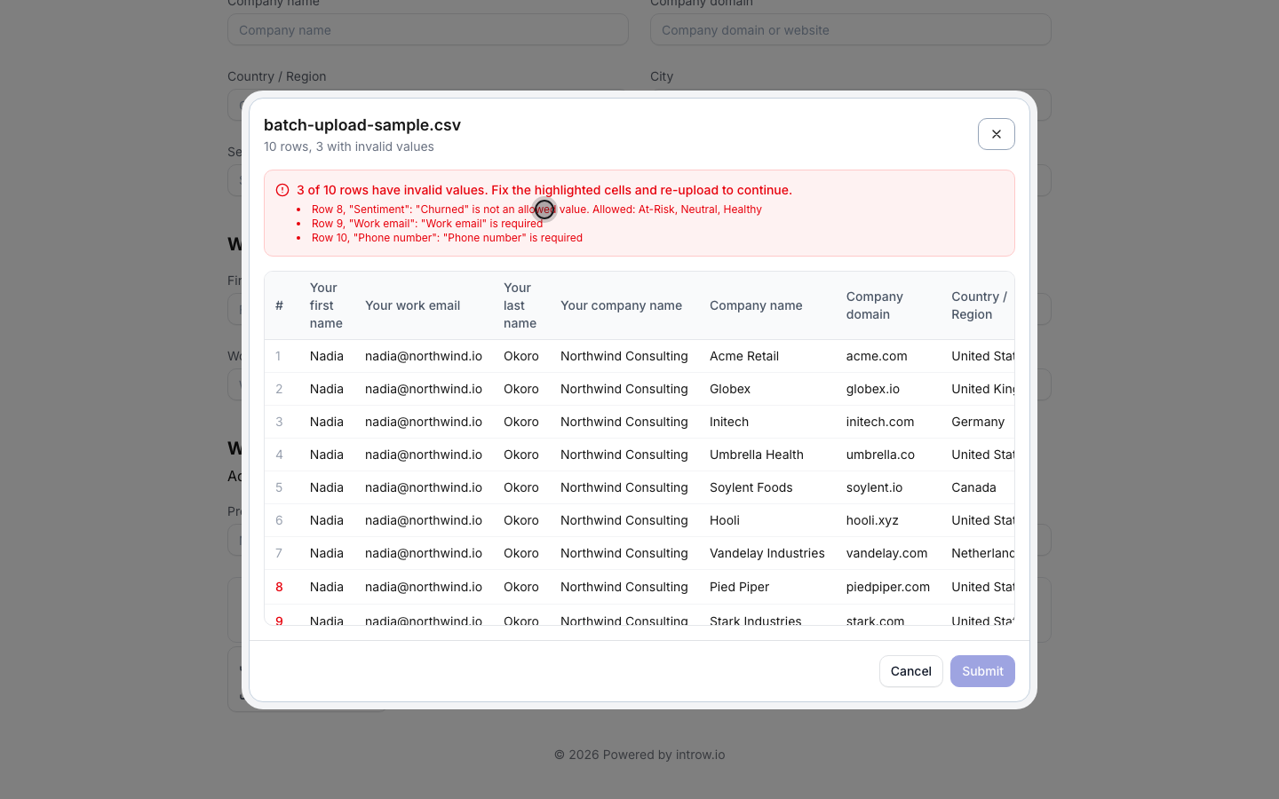 A value outside the shared options is rejected, and the message lists what is allowed.