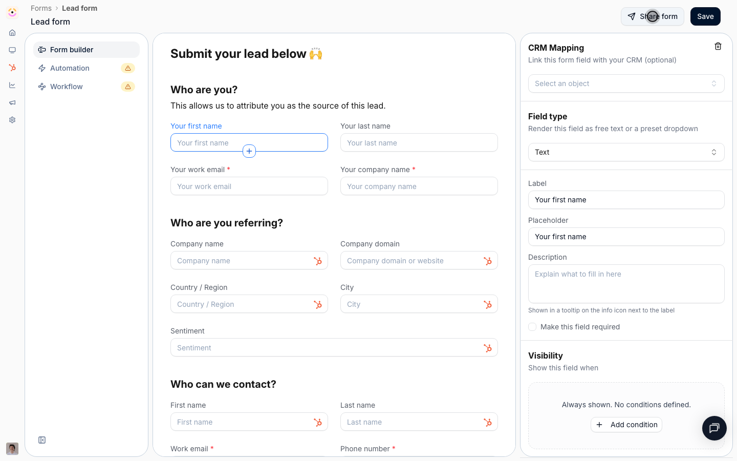 Share form holds every entry point onto this form, including the API.