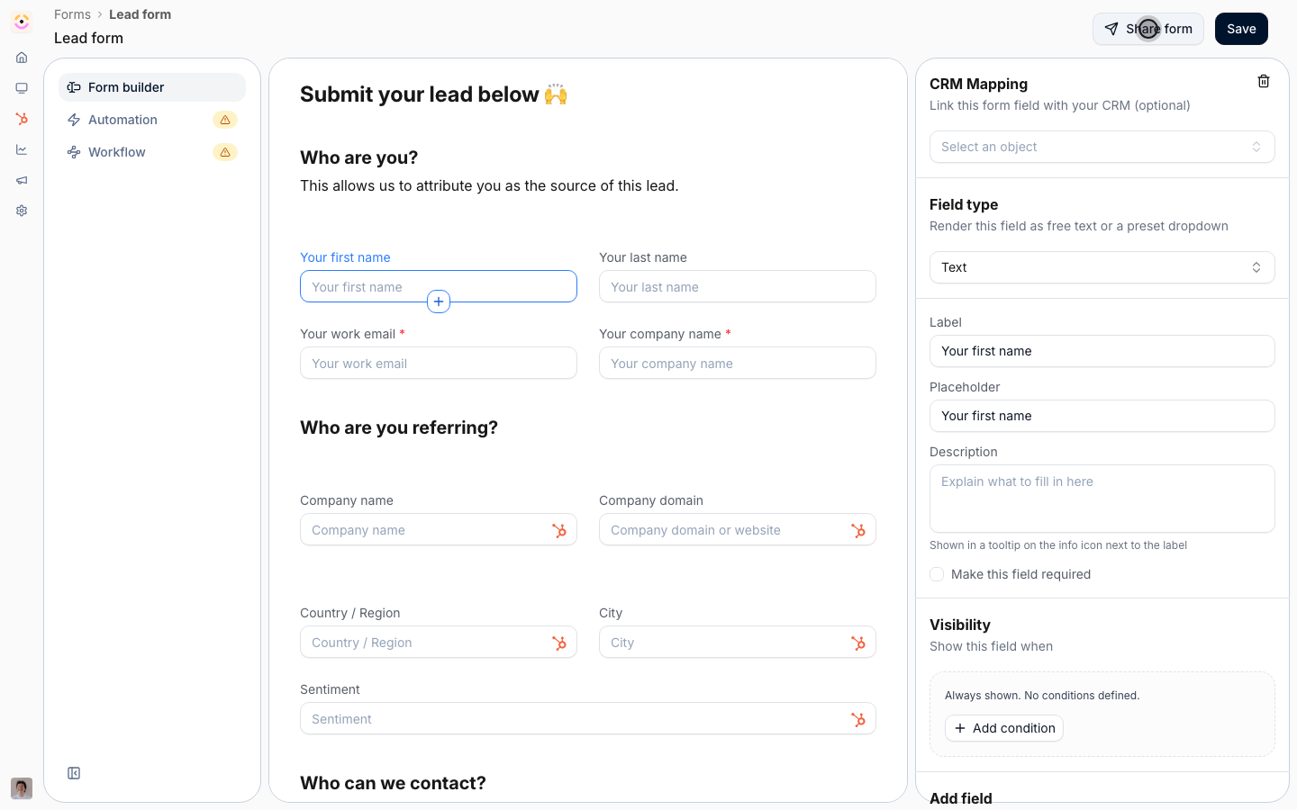 Share form holds every entry point onto this form, including the API.
