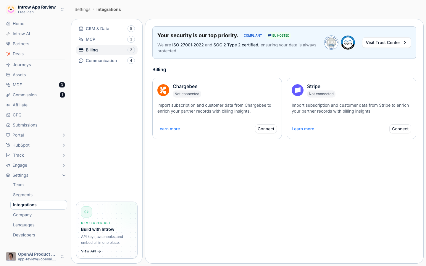 Open the Billing integrations