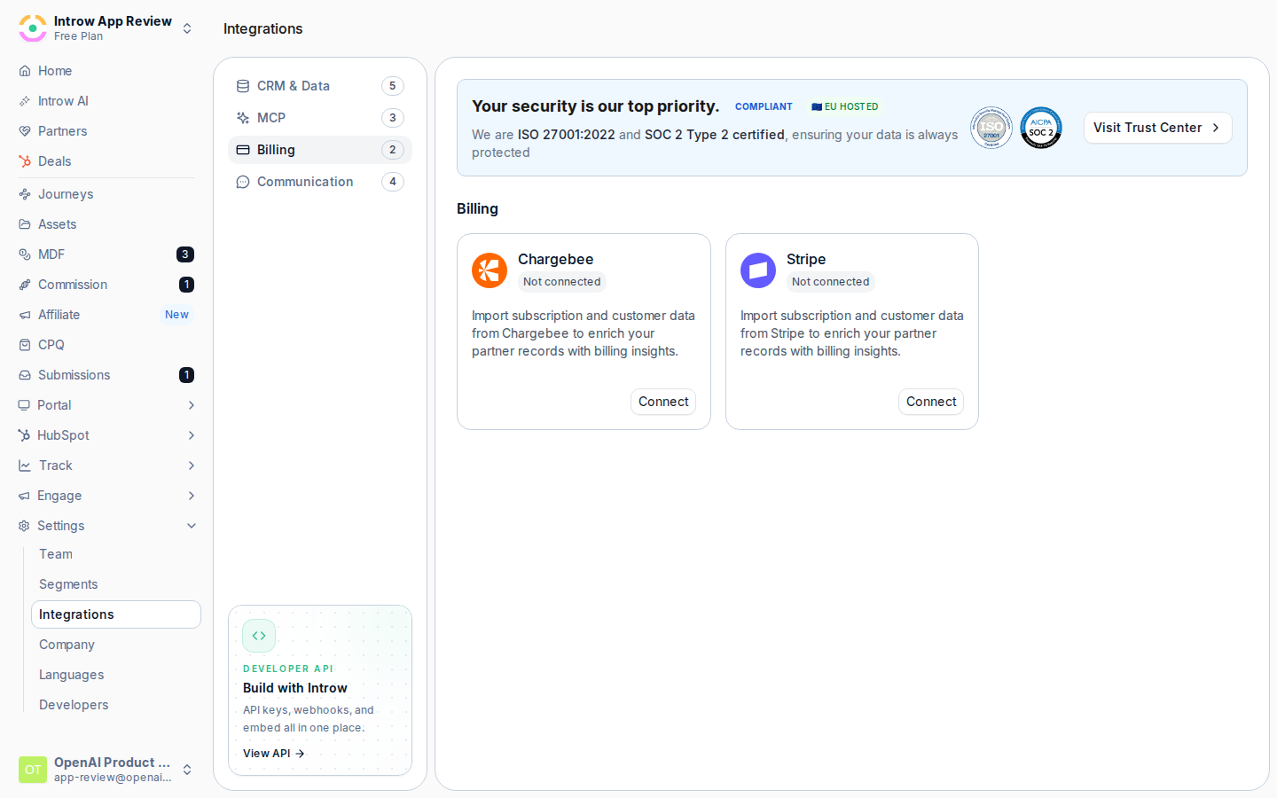 Open the Billing integrations