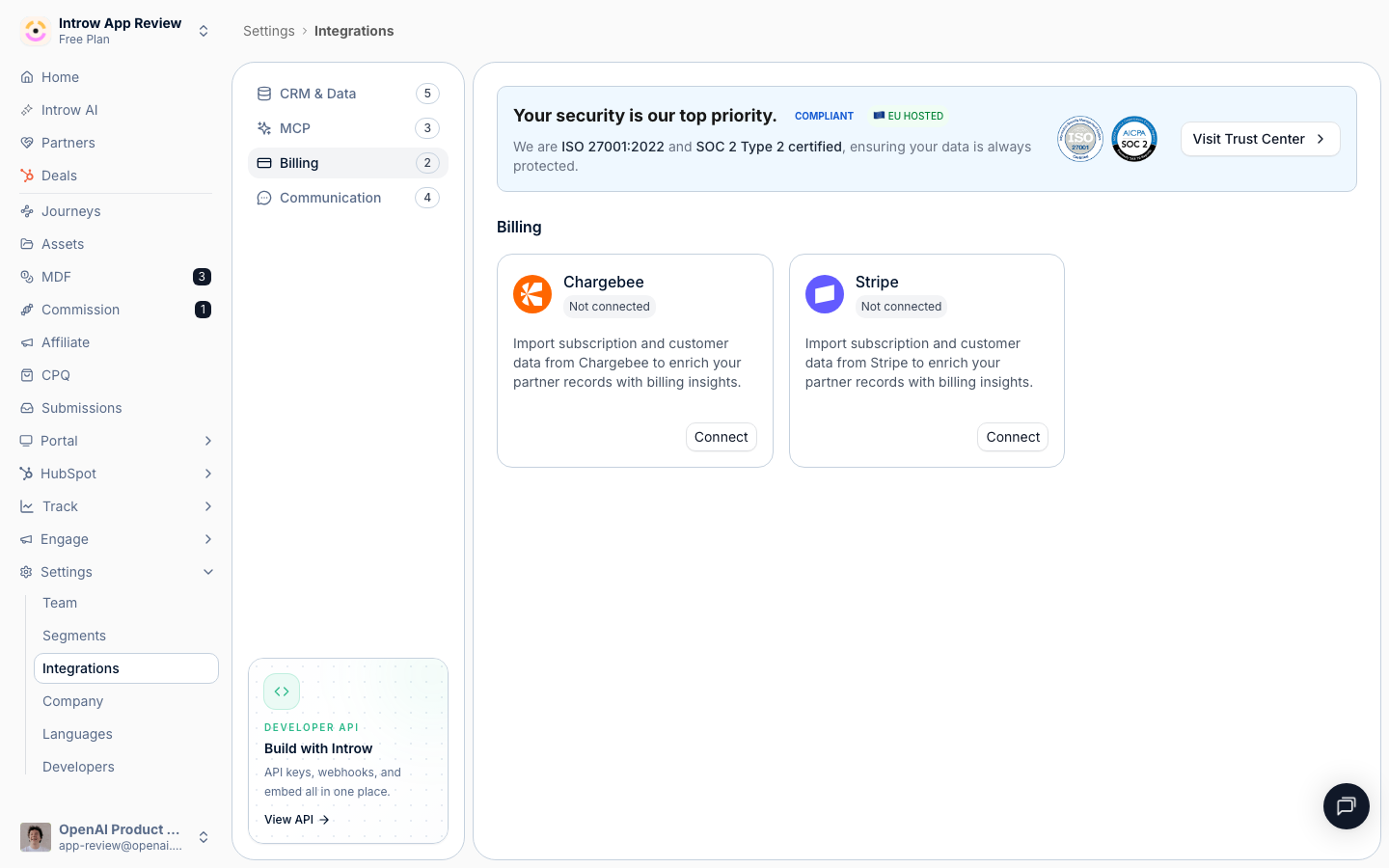 Open the Billing integrations