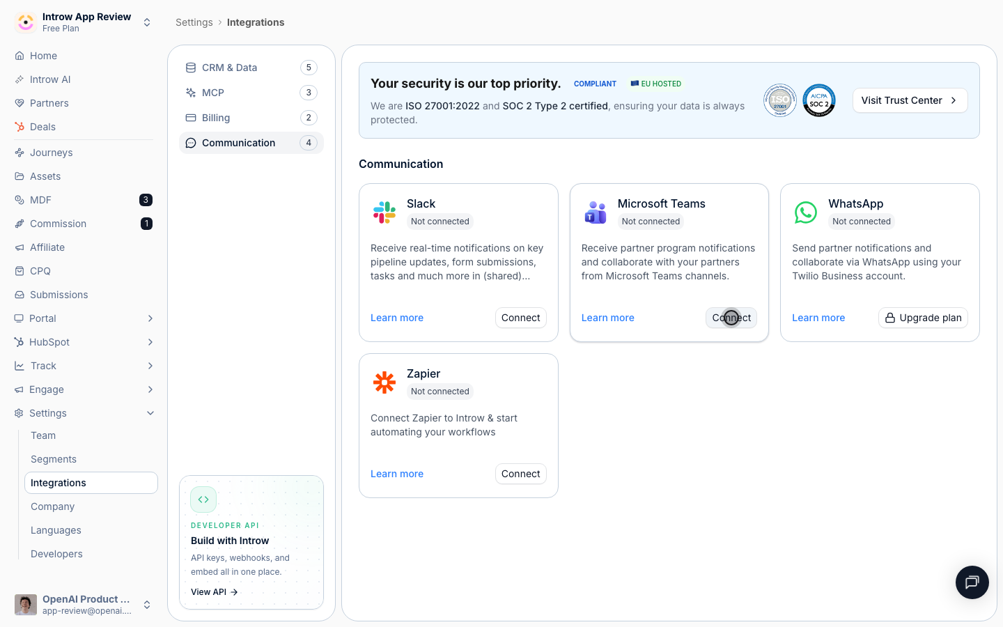 Connect opens the Link Microsoft Teams channel dialog, then Continue with Microsoft for sign-in and admin consent.