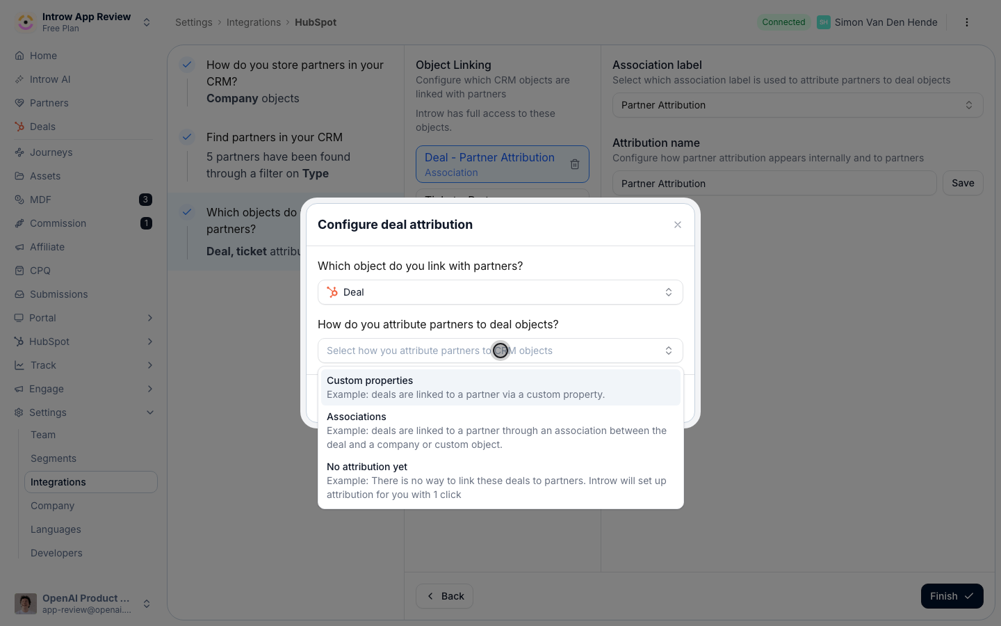 The three ways to attribute partners to deals: custom properties, associations, or no attribution yet
