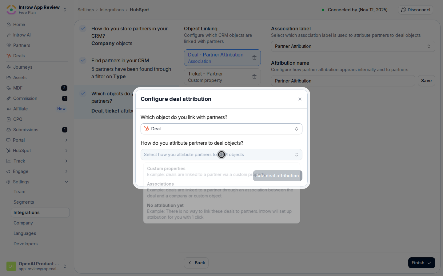Choose how deals attribute to partners