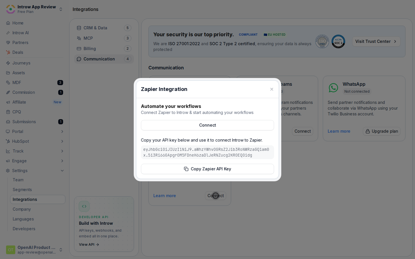 Open the Zapier integration