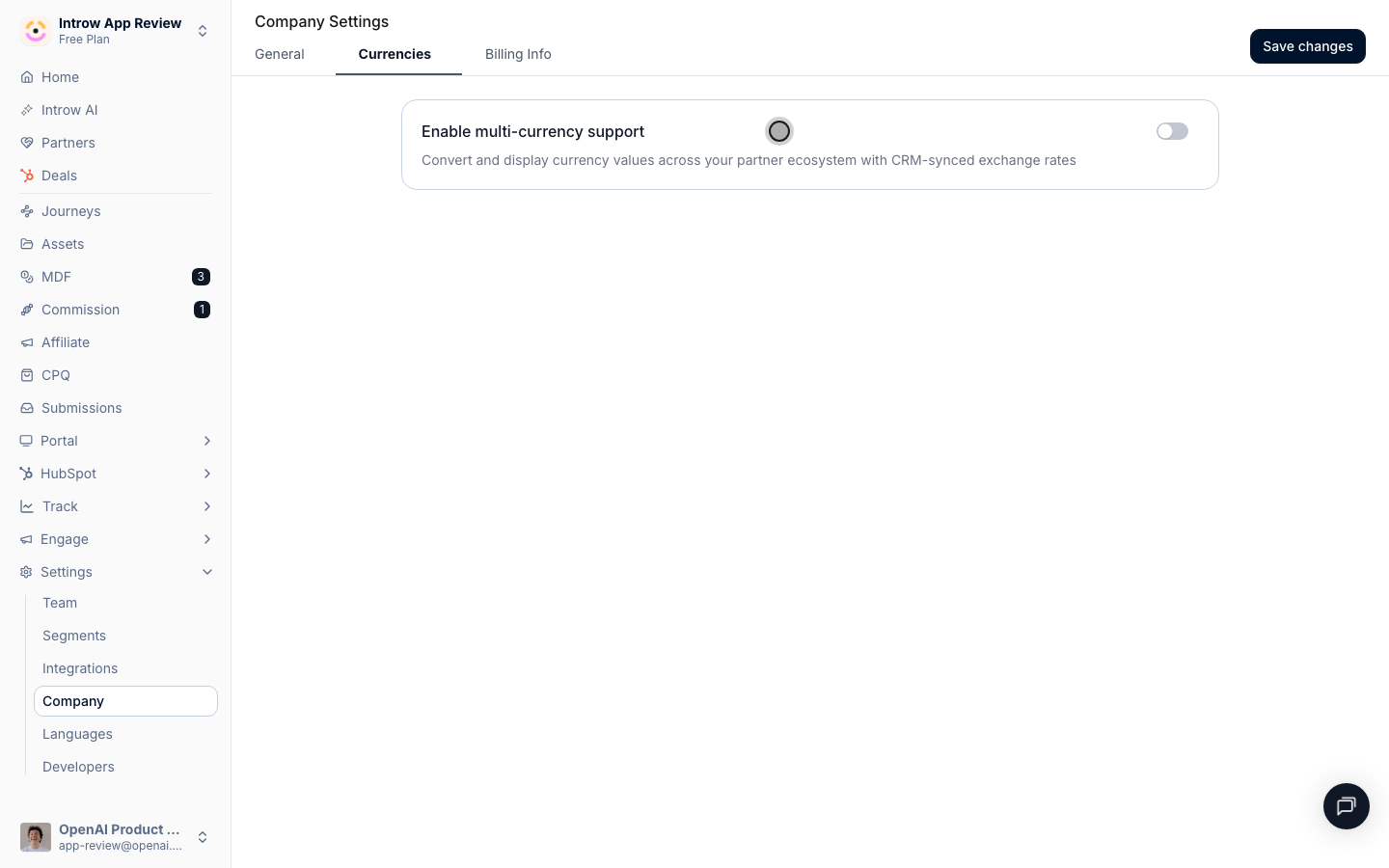 Turn this on to show partners amounts in their own currency alongside your base currency (an org-wide switch).
