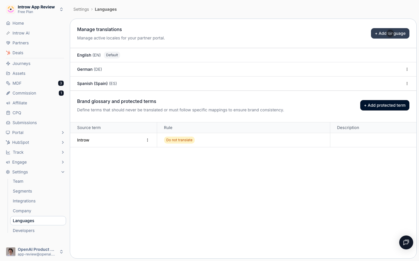 Add each language the portal offers: content is machine-translated into every active locale.