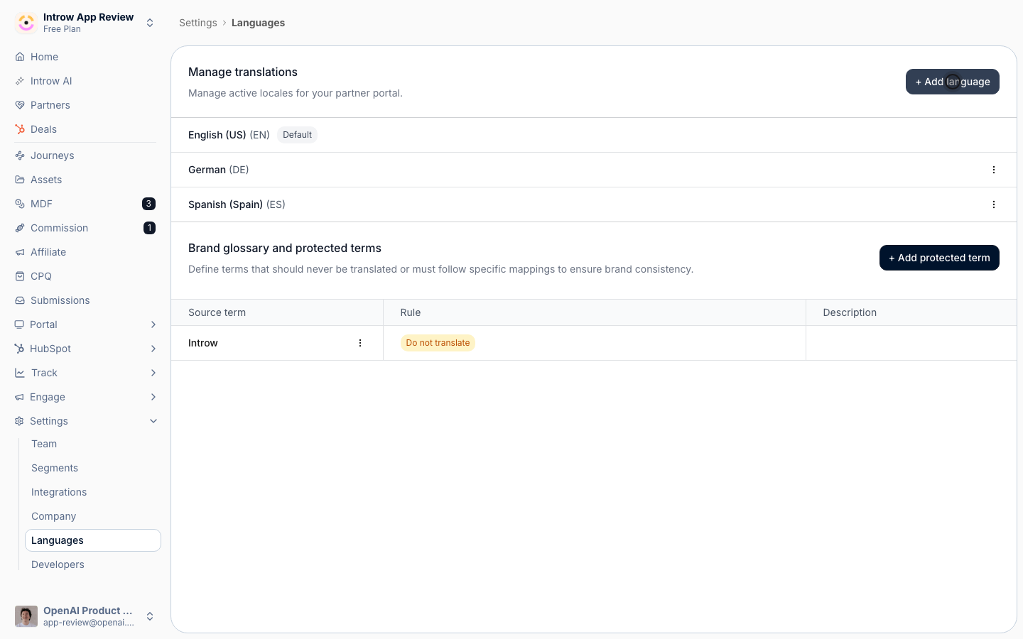 Add each language the portal offers: content is machine-translated into every active locale.