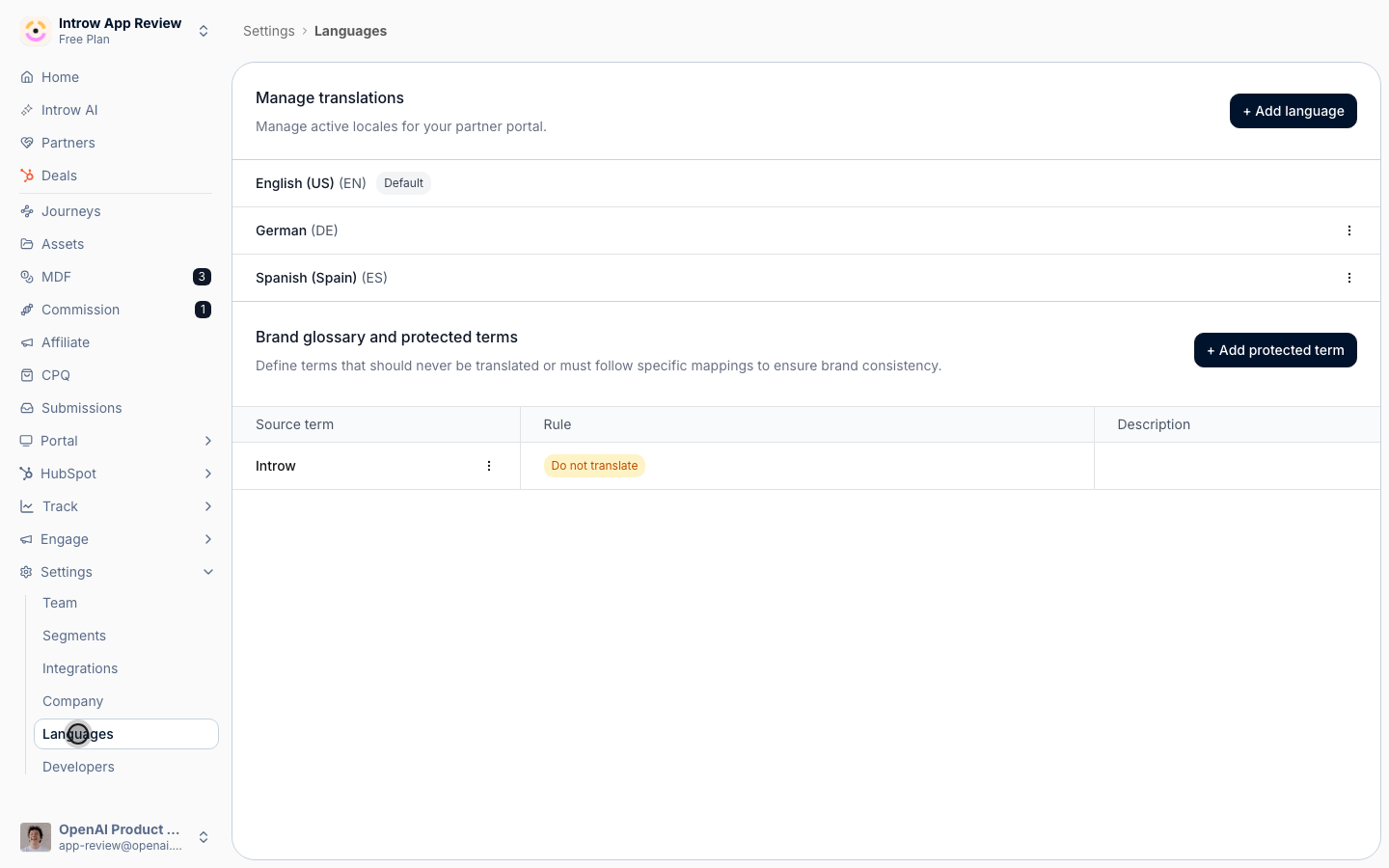 Once more than one language is active, partner contacts pick their own, or you can set a language per partner.