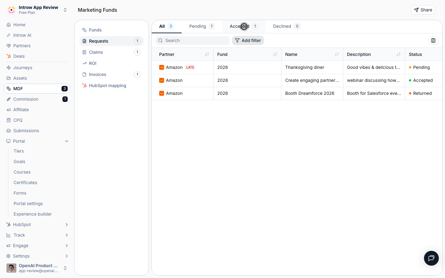 Accepted projects run through claims and ROI; once reimbursed, open the project and Mark as paid: the status syncs to your CRM, closing the loop.
