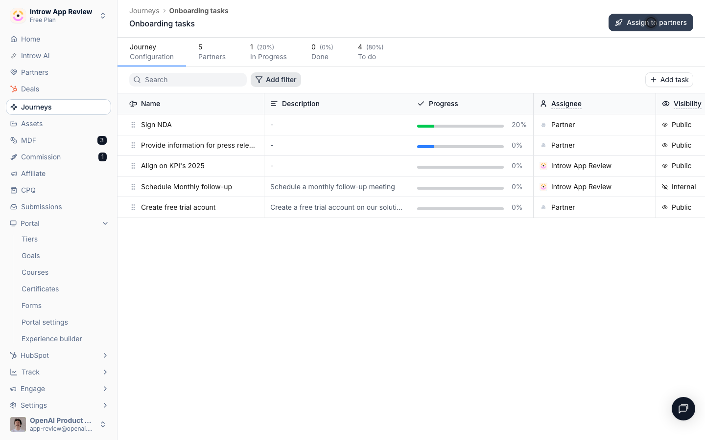 Assign the journey so each selected partner gets their own copy of the tasks.