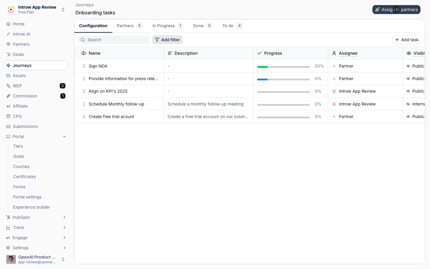 Assign the journey so each selected partner gets their own copy of the tasks.